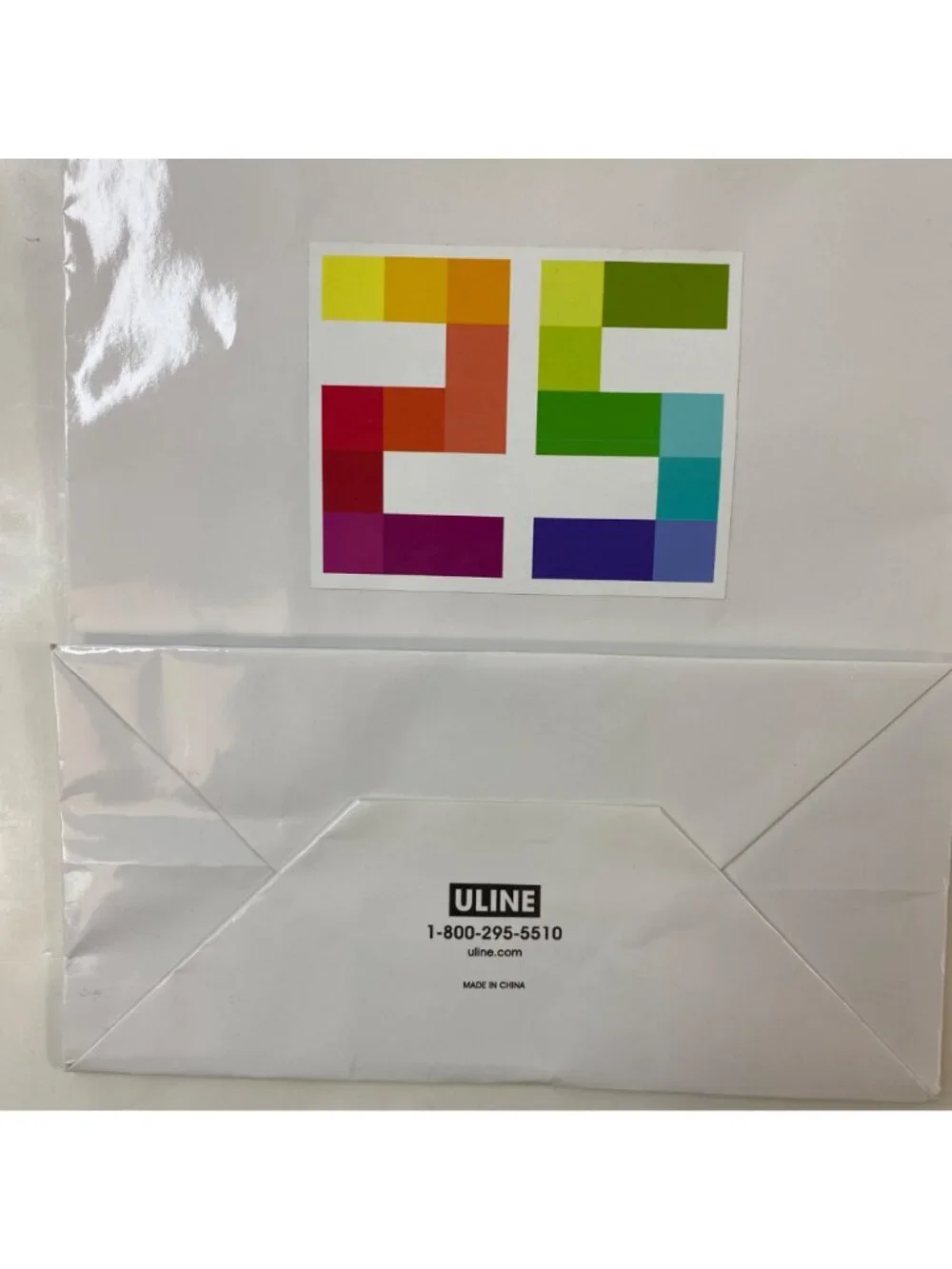 Uline Glossy White Gift Bag Colorful Pixel Logo Rope Handles eBayana